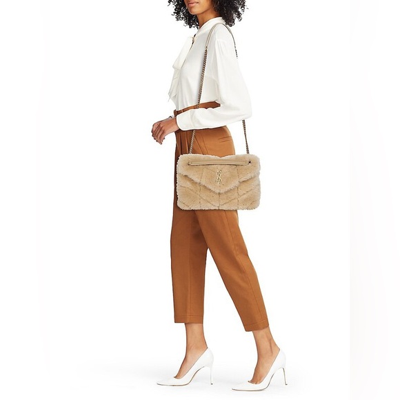 MSRP $4,100! NEW YSL SAINT LAURENT CREAM PUFFER LARGE FUR SHEARLING SHOULDER BAG - Picture 11 of 17